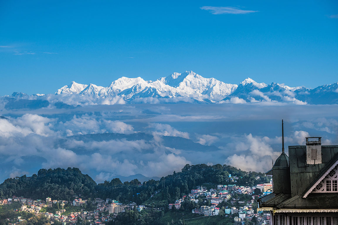 Kanchenjunga snow peaks over the Darjeeling hills